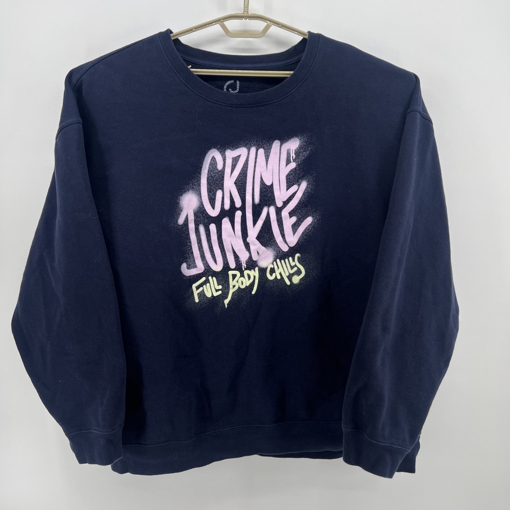 Crime Junkie Podcast Sweatshirt Unisex 3XL Navy Blue "Full Body Chills" Crew